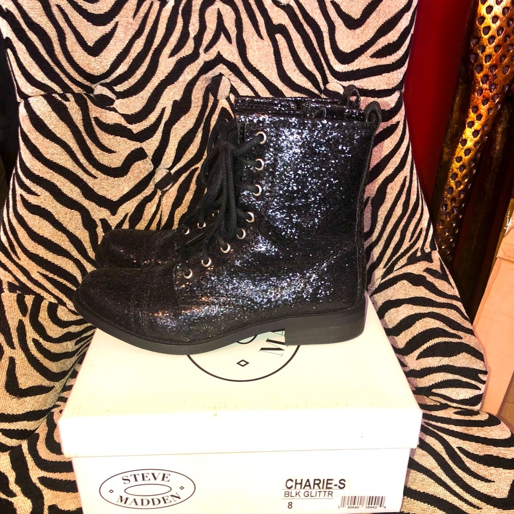 Steve Madden Women’s Glitter Combat Boots Gem